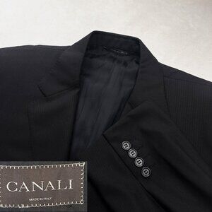 Canali Brown Label Men’s 44R US 100%Wool Blazer Sports Coat Black Pinstripe